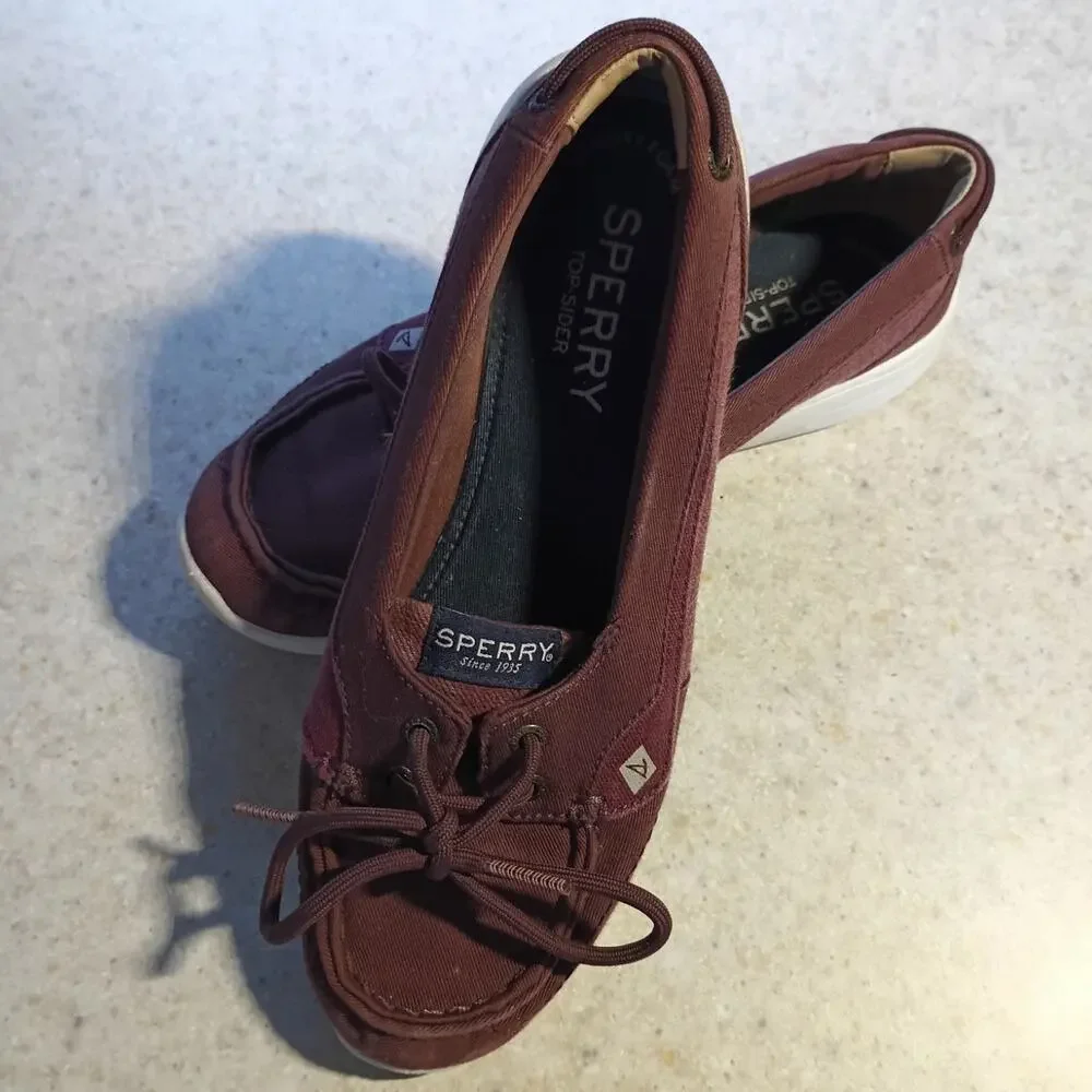 Sperry Burgundy Leather Boat Shoe Sneakers Womens 7 Coastal Preppy STS808209